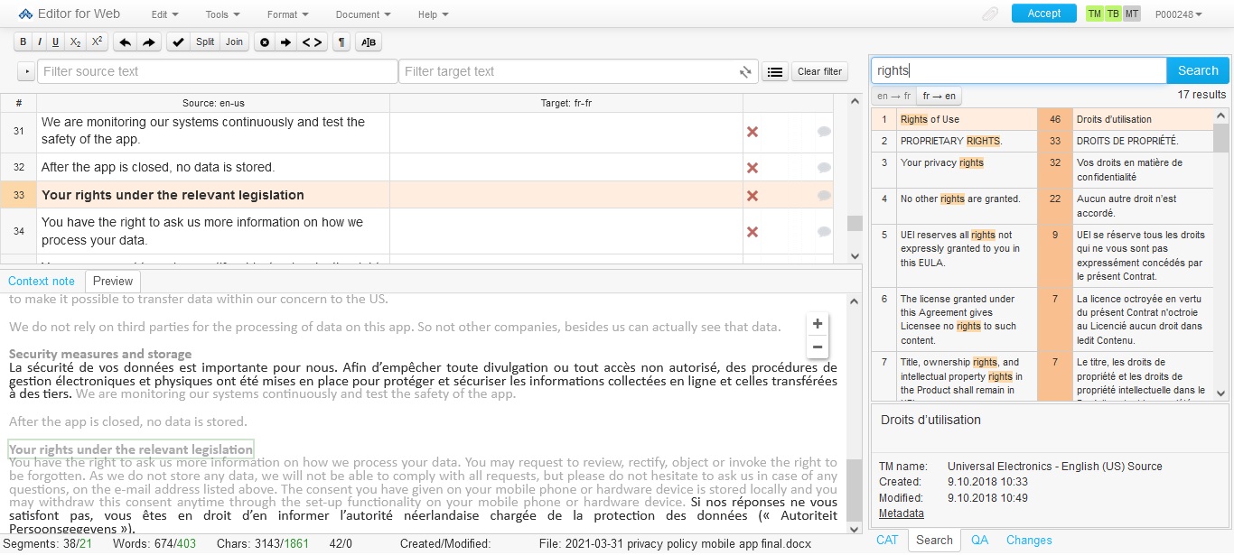 Memsource screenshot