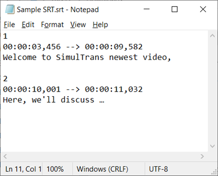 SRTファイルの例