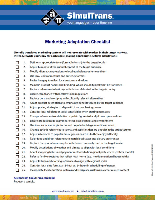 Marketing Adaptation Checklist