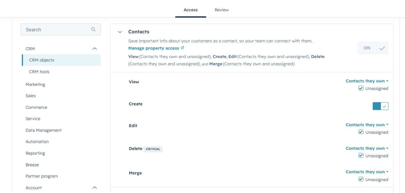 Screenshot CRM Contacts